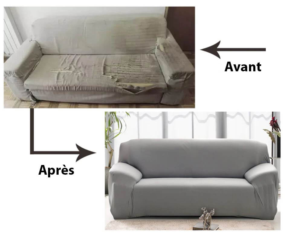 Démonstration Avant - Après avec une Housse de canape extensible